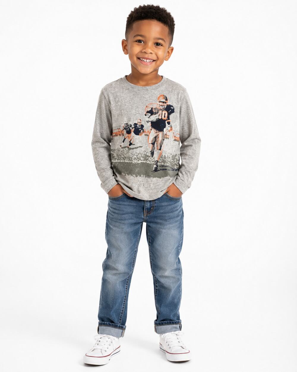 Crazy 8 Boys Size 5/6 Gray Football Graphic Long Sleeve T-Shirt Tee EUC